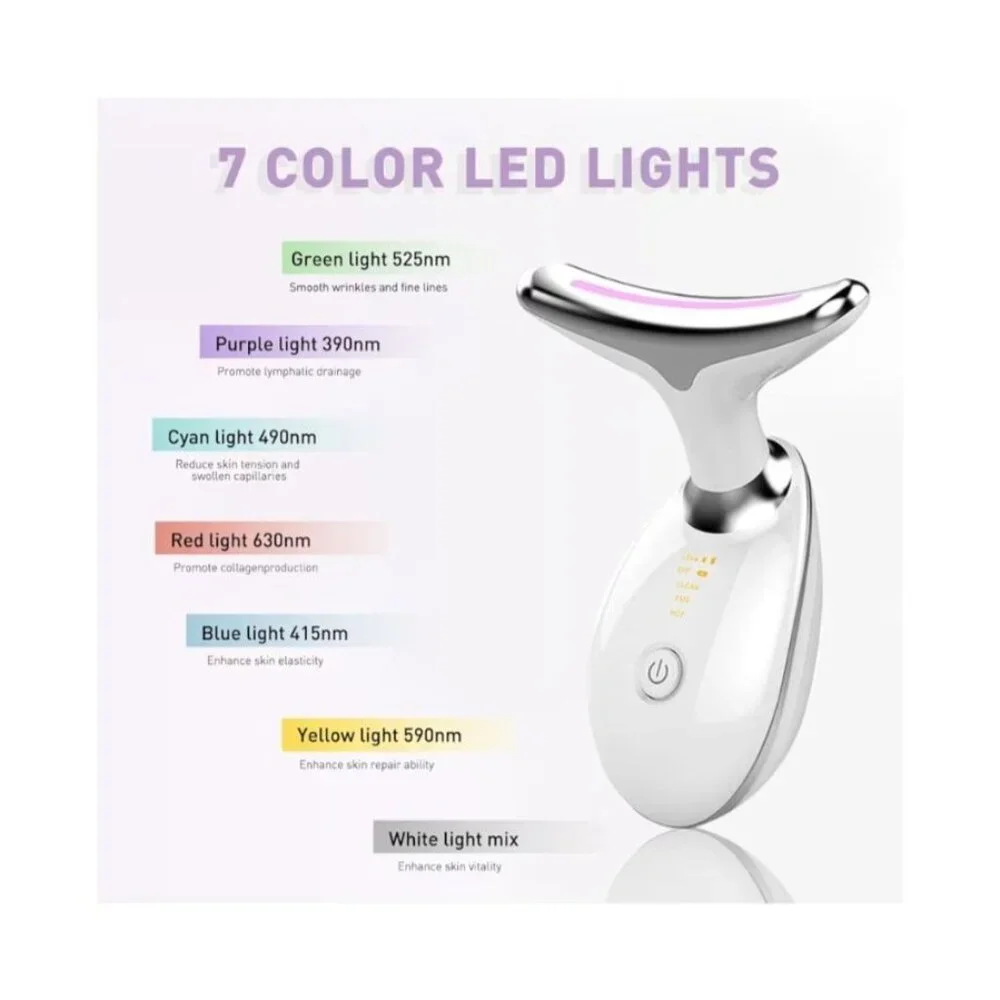 Neck & Face Massager, 7-Color LED Multifunctional Facial Massager White